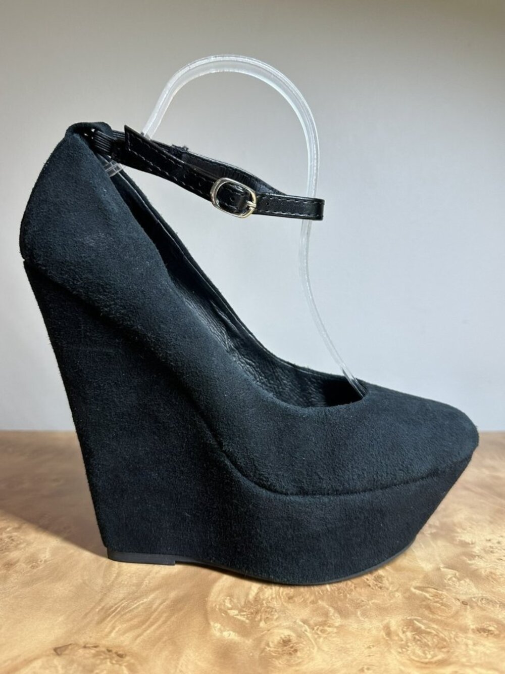 Giuseppe Zanotti Black Suede Platform Wedge Pumps Ankle Strap Heels EU 40